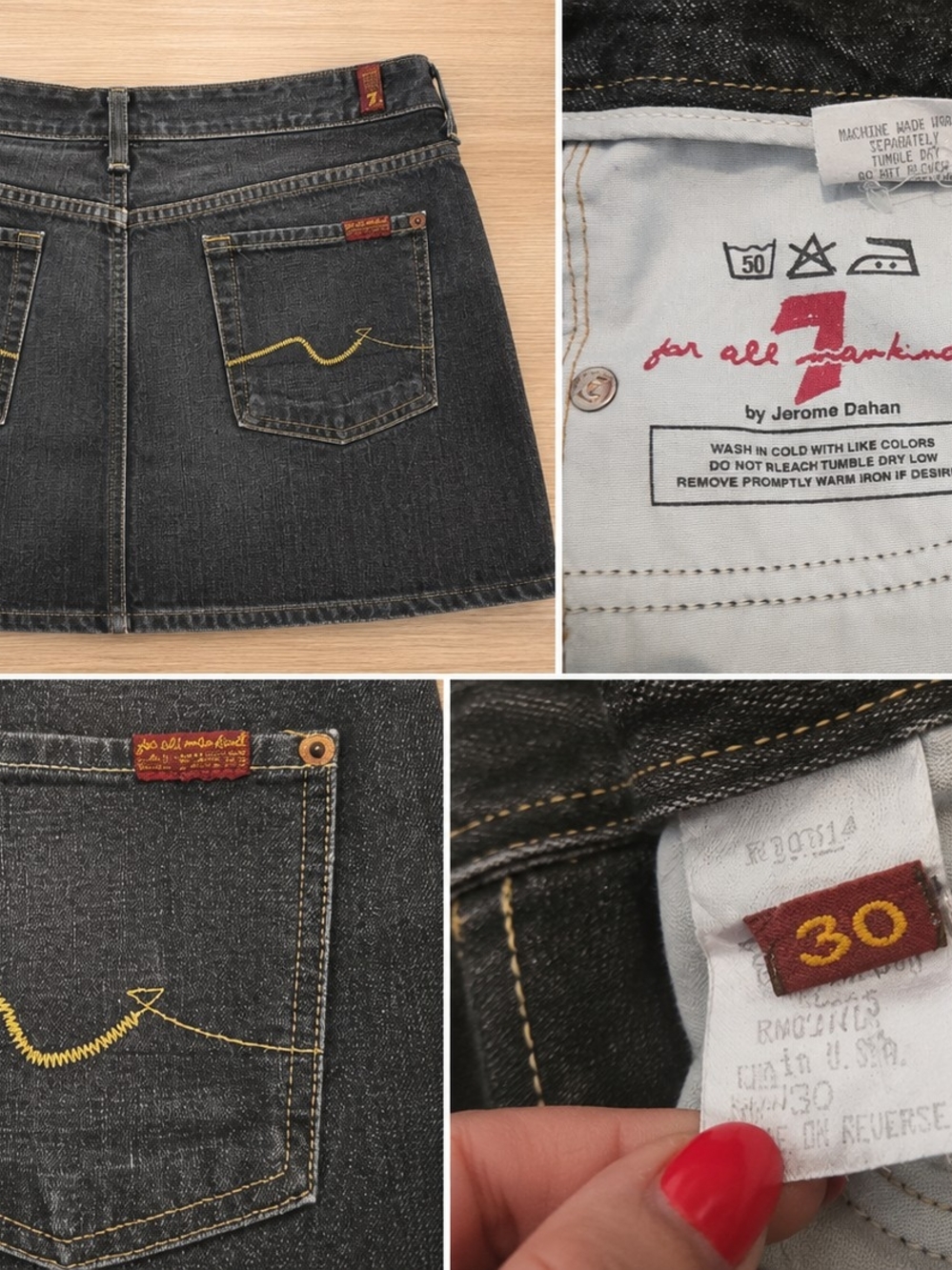 Vintage 7 For All Mankind Denim Mini Skirt Gray Y2K Jerome Dahan Size 30